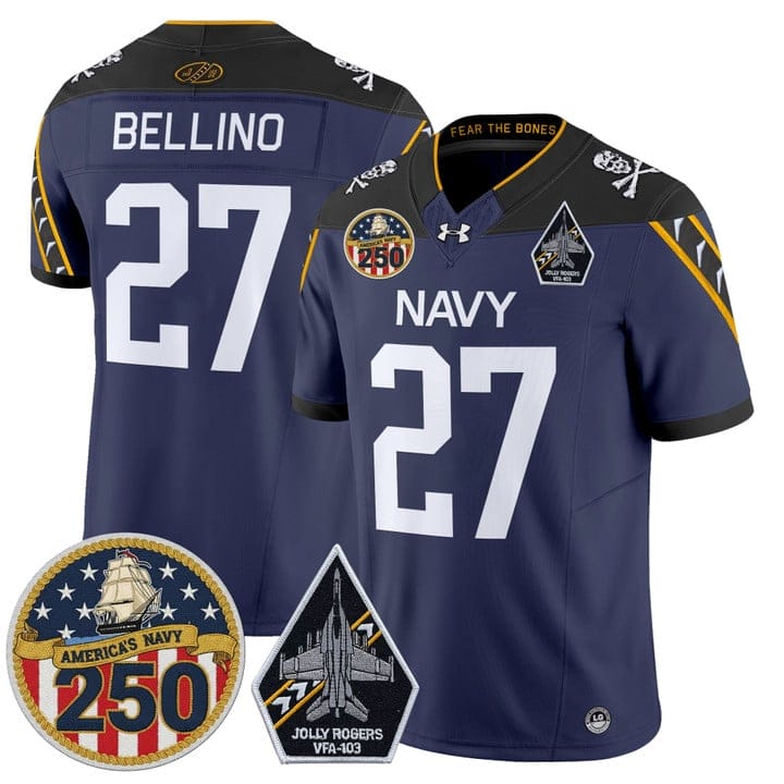 Joe Bellino Jersey #27 Navy Midshipmen Jolly Rogers 250th Patch Stitched - Image 4