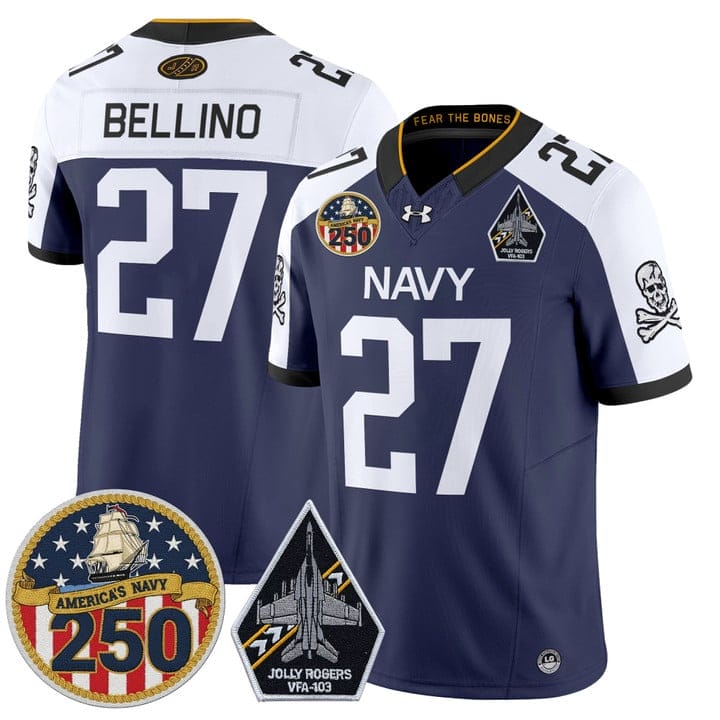 Joe Bellino Jersey #27 Navy Midshipmen Jolly Rogers 250th Patch Stitched - Image 5