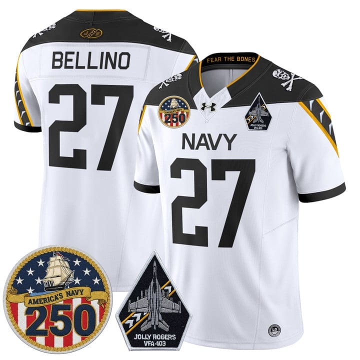 Joe Bellino Jersey #27 Navy Midshipmen Jolly Rogers 250th Patch Stitched - Image 3