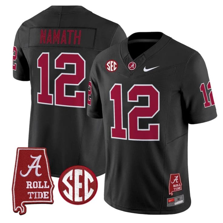 Alternative view of Joe Namath Jersey #12 Alabama Crimson Tide Throwback Map Stitched