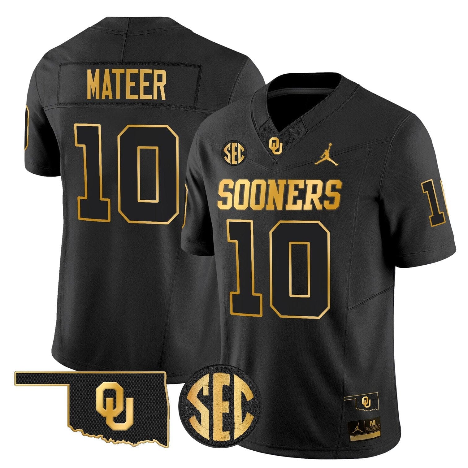 Alternative view of John Mateer Jersey #10 Oklahoma Sooners 2025 Gold Limited Stitched