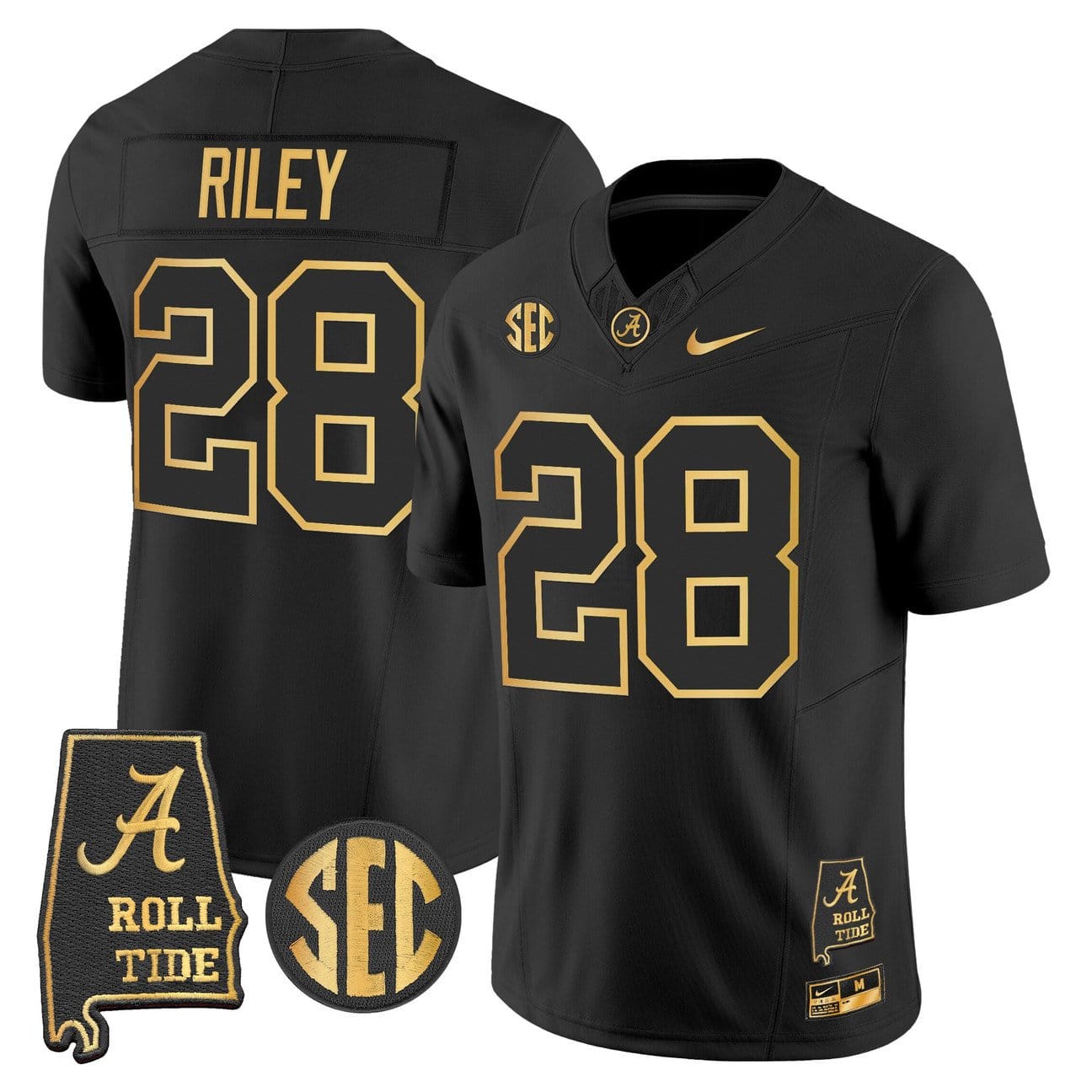 Alternative view of Kevin Riley Jersey #28 Alabama Crimson Tide 2025 Gold Vapor Stitched