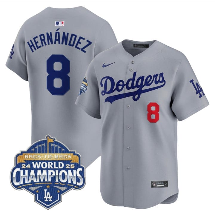 Alternative view of Kike Hernandez Jersey #8 Dodgers 2025 Back-To-Back Champions Stitched