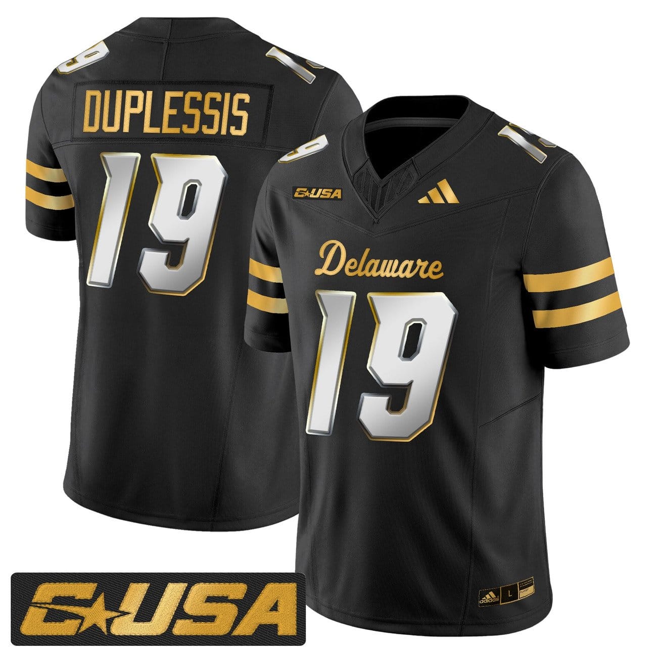 Kyre Duplessis Jersey #19 Delaware Blue Hens 2025 Gold Stitched - Image 3