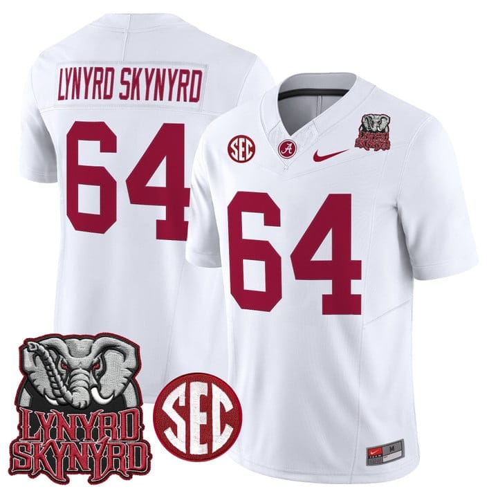 Lynyrd Skynyrd Jersey #64 Alabama Crimson Tide Alabama Map Stitched - Image 5