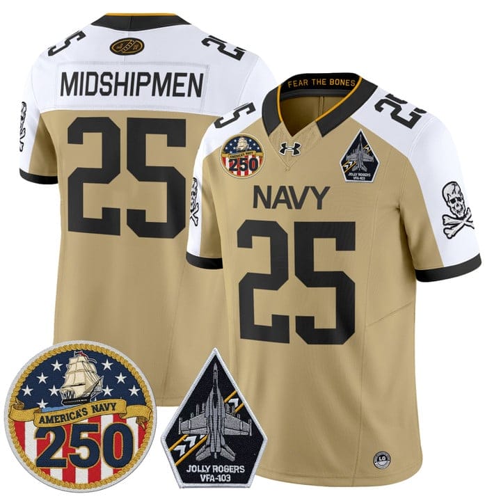 Alternative view of Midshipmen Jersey #25 Navy Midshipmen Jolly Rogers 250th Patch Stitched