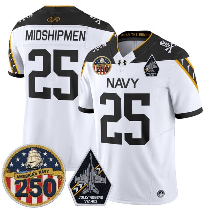Midshipmen Jersey #25 Navy Midshipmen Jolly Rogers 250th Patch Stitched - Image 3