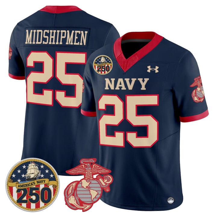 Alternative view of Midshipmen Jersey #25 Navy Midshipmen USMC 250th Patch Stitched