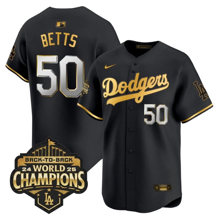 Mookie Betts Jersey #50 Dodgers 2025 Back-To-Back Champions Stitched