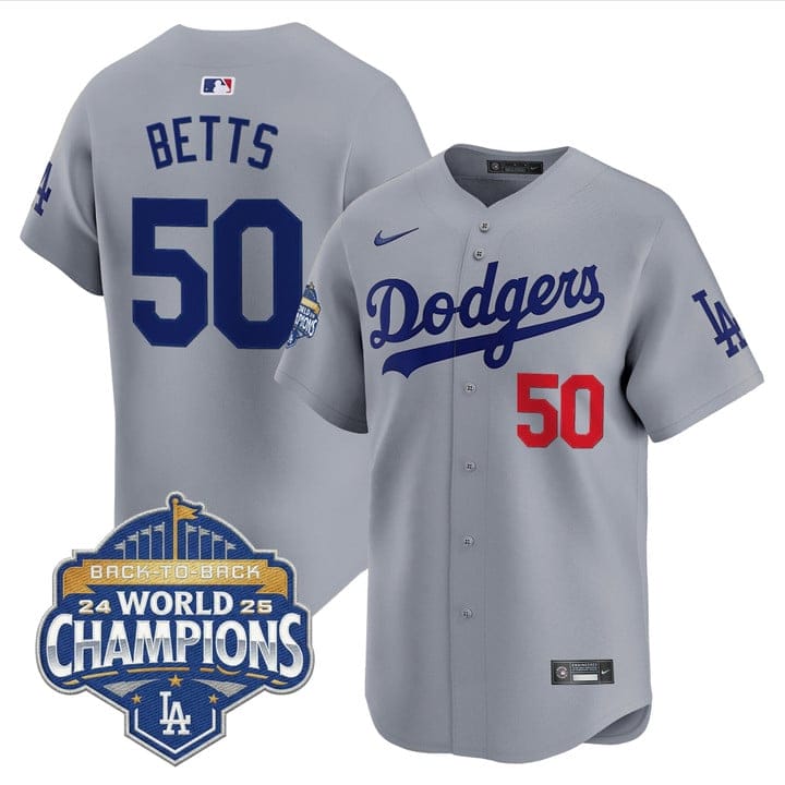 Alternative view of Mookie Betts Jersey #50 Dodgers 2025 Back-To-Back Champions Stitched