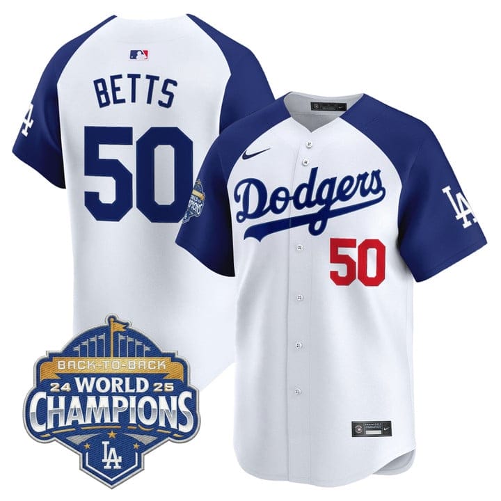 Mookie Betts Jersey #50 Dodgers 2025 Back-To-Back Champions Stitched - Image 4