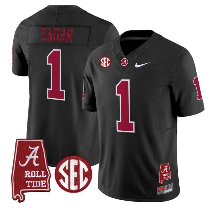 Alternative view of Nick Saban Jersey #1 Alabama Crimson Tide Throwback Map Stitched