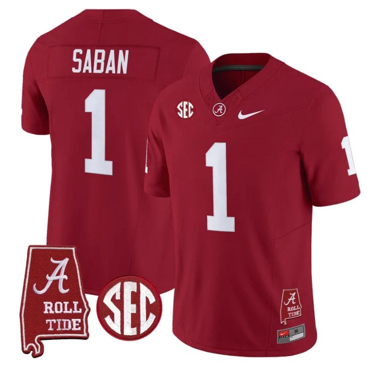 Nick Saban Jersey #1 Alabama Crimson Tide Throwback Map Stitched - Image 4