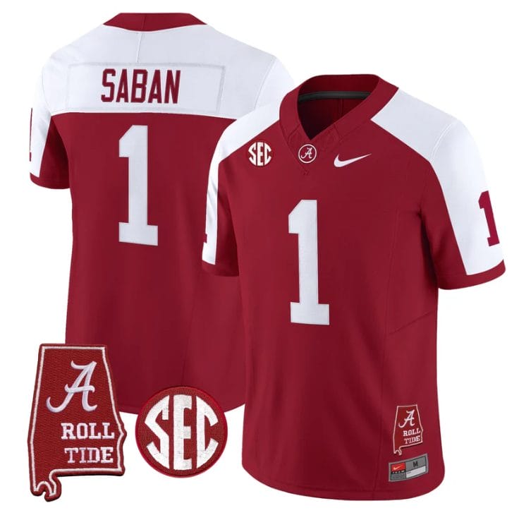 Nick Saban Jersey #1 Alabama Crimson Tide Throwback Map Stitched - Image 3