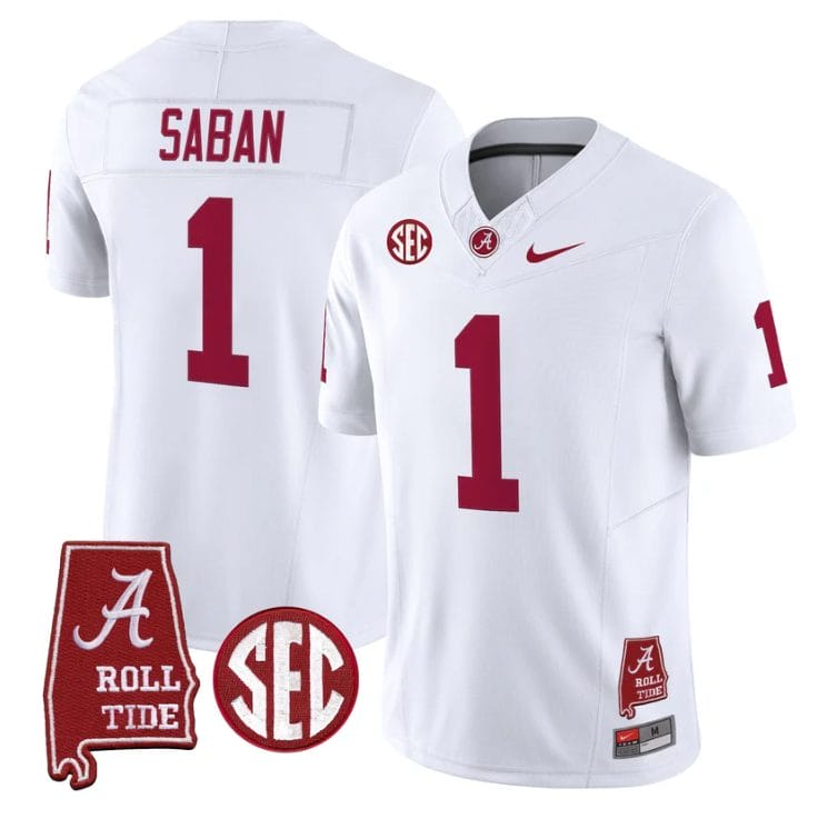 Nick Saban Jersey #1 Alabama Crimson Tide Throwback Map Stitched - Image 5