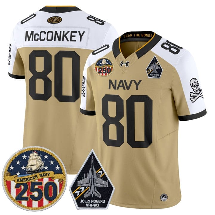 Alternative view of Phil McConkey Jersey #80 Navy Midshipmen Jolly Rogers 250th Patch Stitched