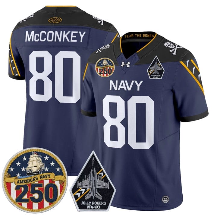 Phil McConkey Jersey #80 Navy Midshipmen Jolly Rogers 250th Patch Stitched - Image 4