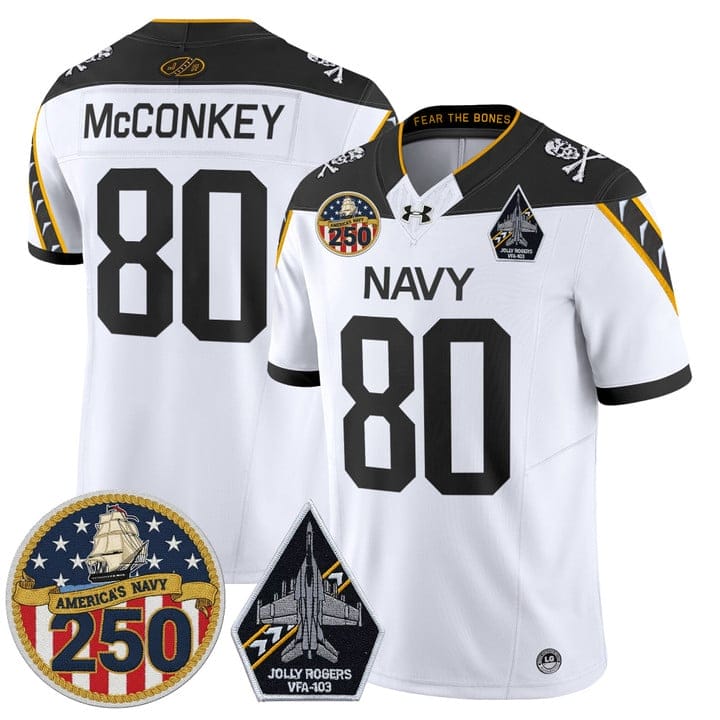Phil McConkey Jersey #80 Navy Midshipmen Jolly Rogers 250th Patch Stitched - Image 3