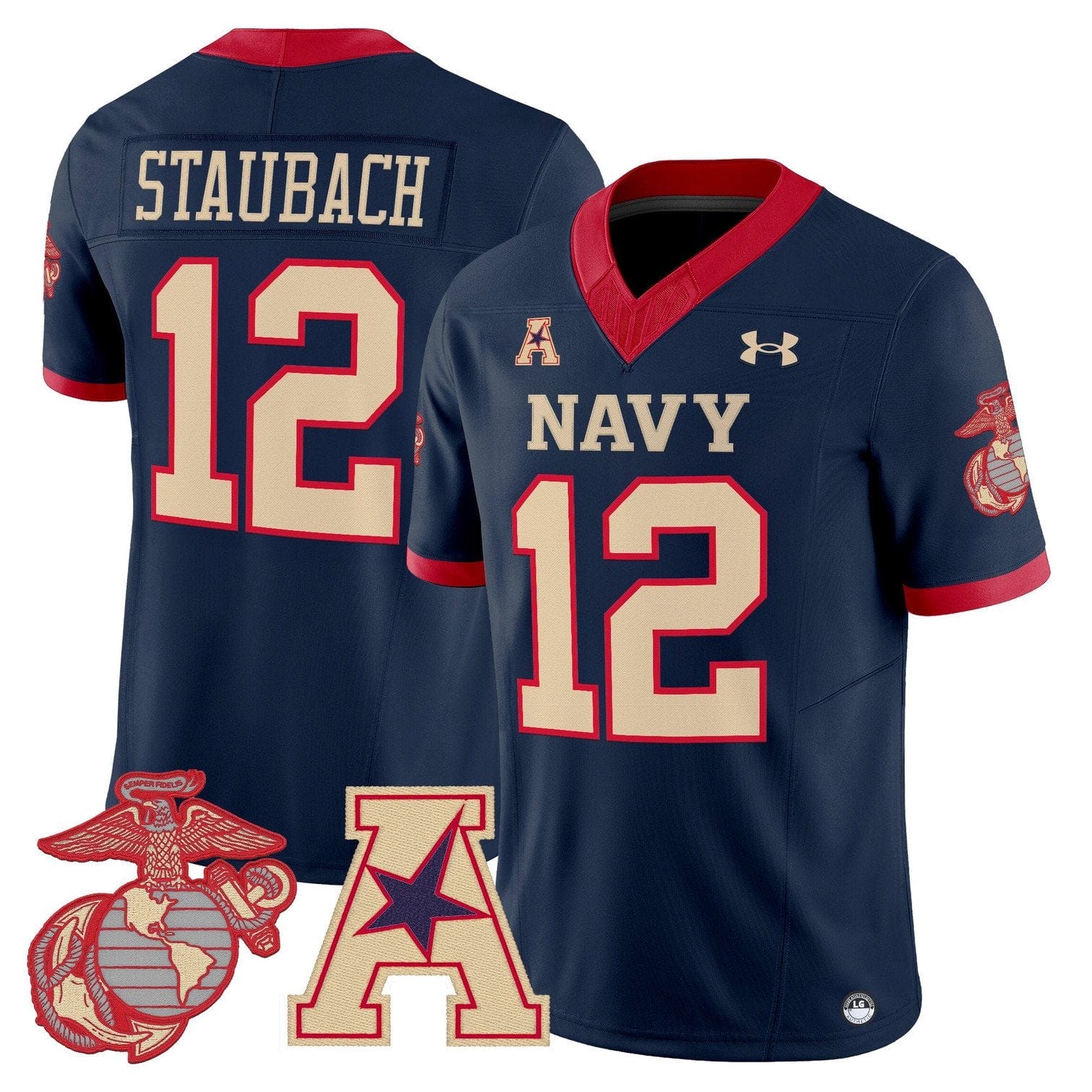 Alternative view of Roger Staubach Jersey #12 Navy Midshipmen Vapor USMC Premier Stitched