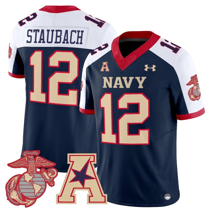 Roger Staubach Jersey #12 Navy Midshipmen Vapor USMC Premier Stitched - Image 3