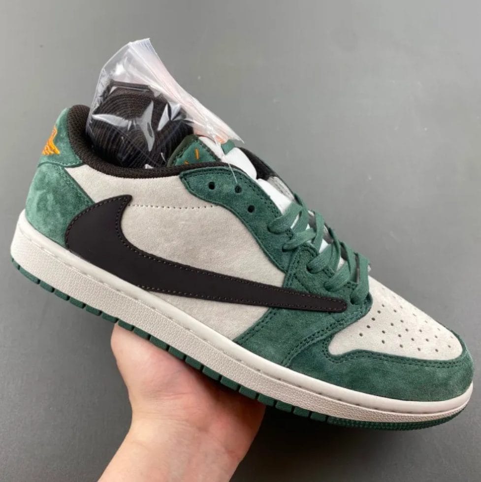 Alternative view of Travis Scott x Air Jordan 1 Low OG SP Green Velvet Shoes Sneakers