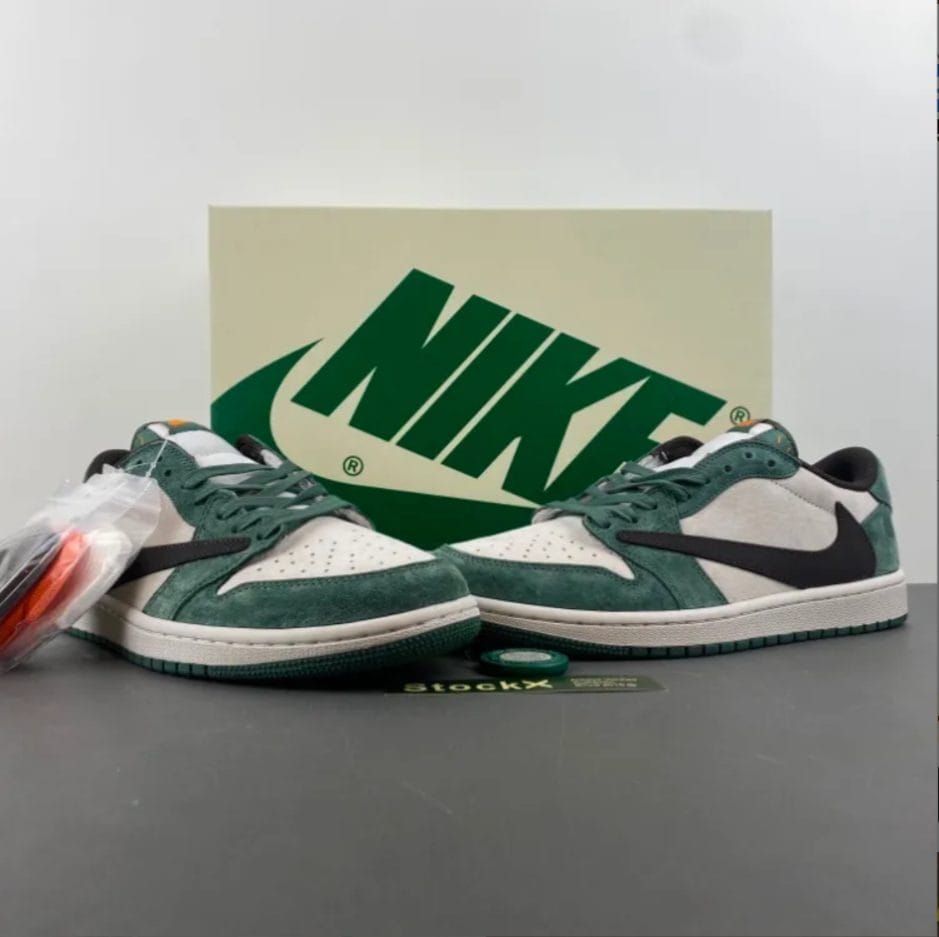 Travis Scott x Air Jordan 1 Low OG SP Green Velvet Shoes Sneakers - Image 3