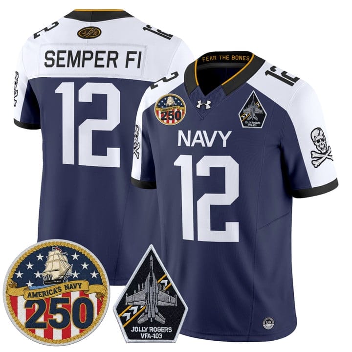 Semper Fi Jersey #12 Navy Midshipmen Jolly Rogers 250th Patch Stitched - Image 5
