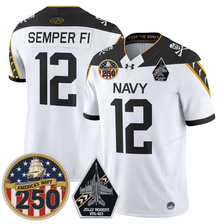 Semper Fi Jersey #12 Navy Midshipmen Jolly Rogers 250th Patch Stitched - Image 3