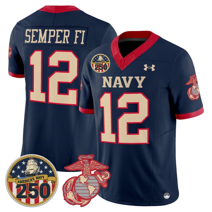 Alternative view of Semper Fi Jersey #12 Navy Midshipmen USMC 250th Patch Stitched