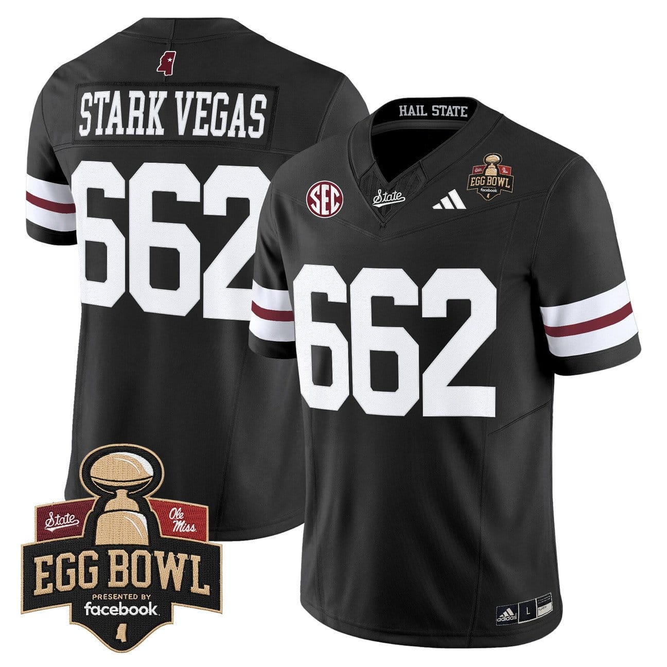 Alternative view of Stark Vegas Jersey #662 Mississippi State Bulldogs 2025 Egg Bowl Stitched