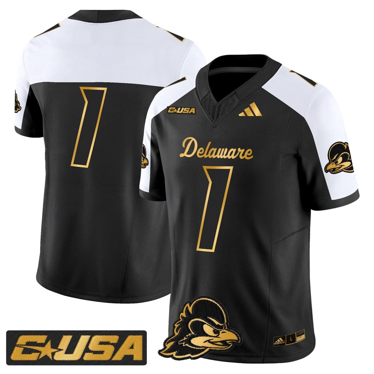 Team Jersey #1 Delaware Blue Hens 2025 Gold Vapor Limited Stitched