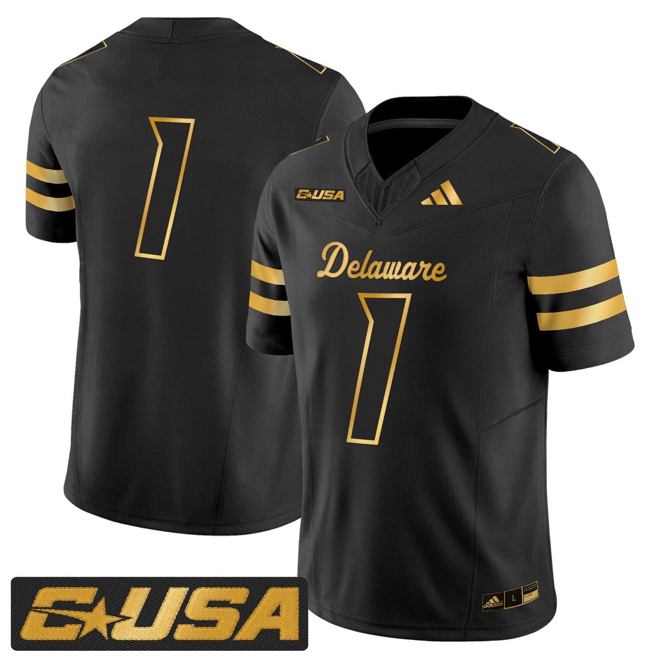 Alternative view of Team Jersey #1 Delaware Blue Hens 2025 Gold Vapor Limited Stitched