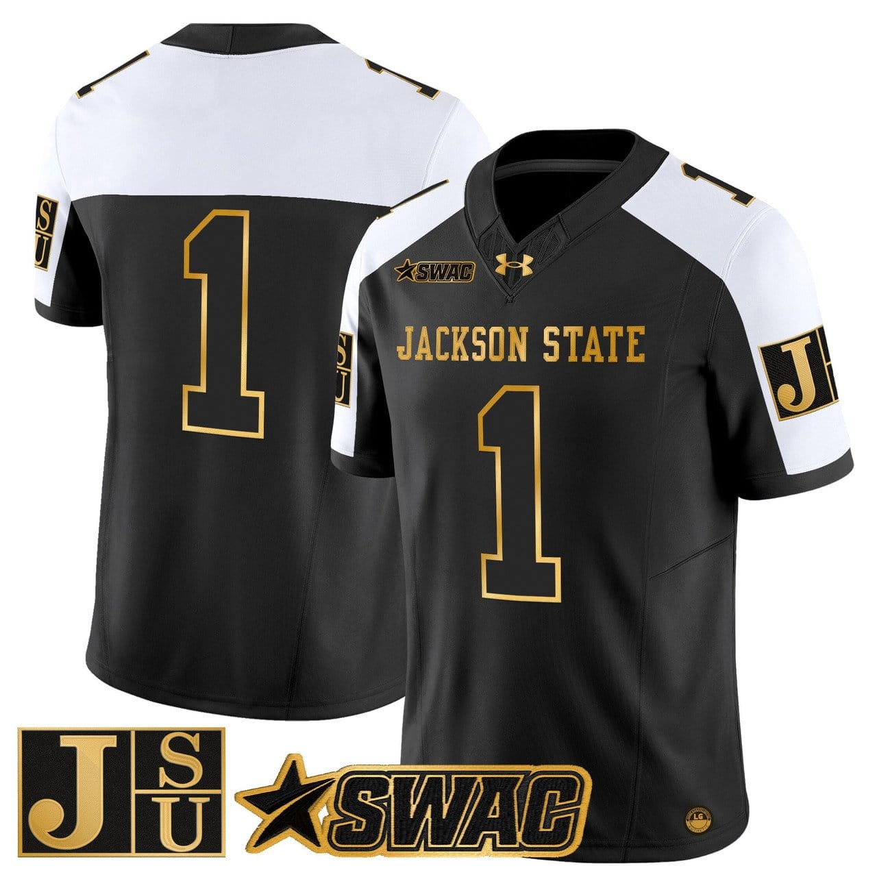 Team Jersey #1 Jackson State Tigers 2025 Gold Vapor Stitched