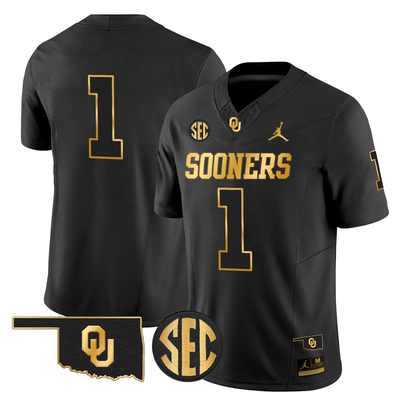 Alternative view of Team Jersey #1 Oklahoma Sooners 2025 Gold Vapor Limited Stitched
