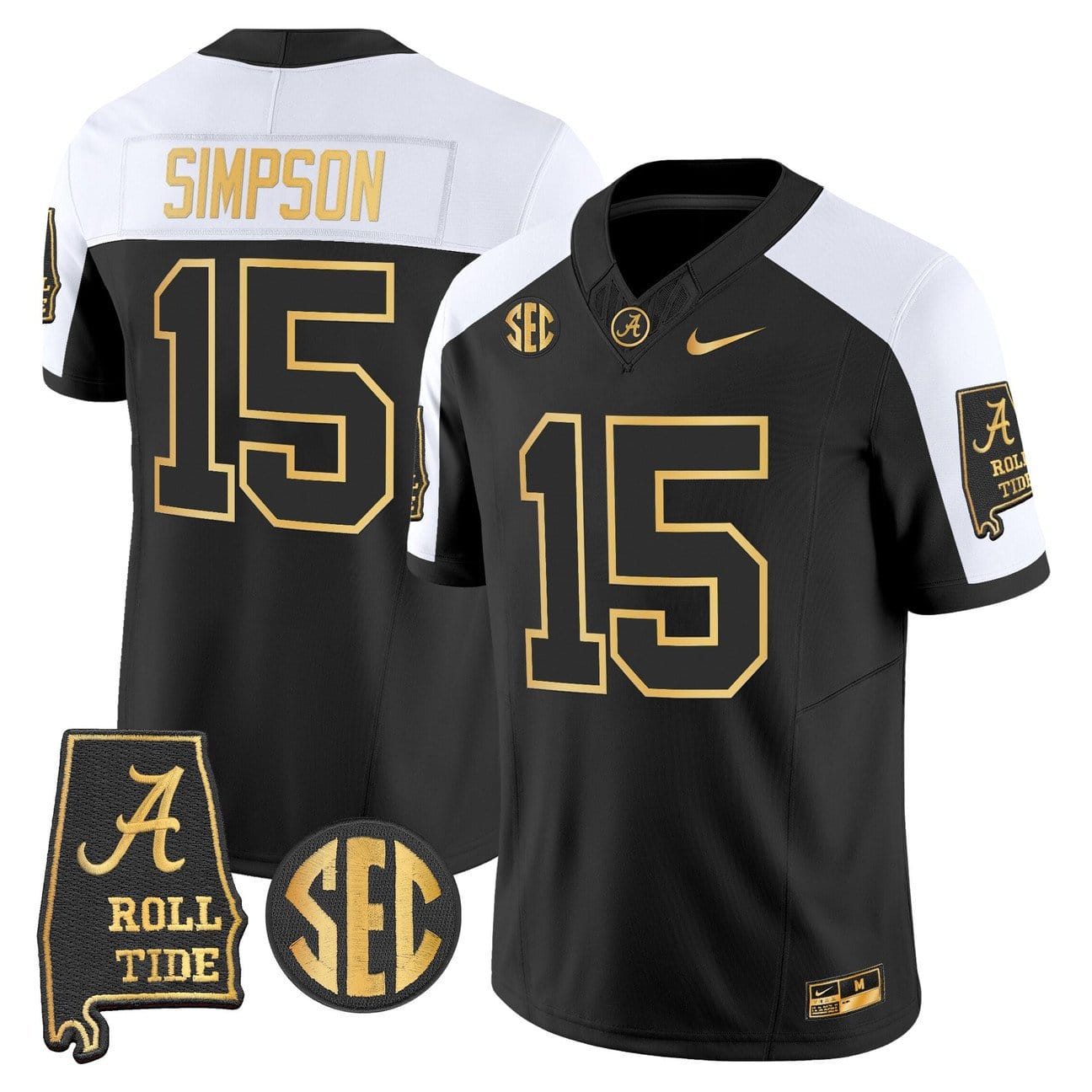 Ty Simpson Jersey #15 Alabama Crimson Tide 2025 Gold Vapor Stitched