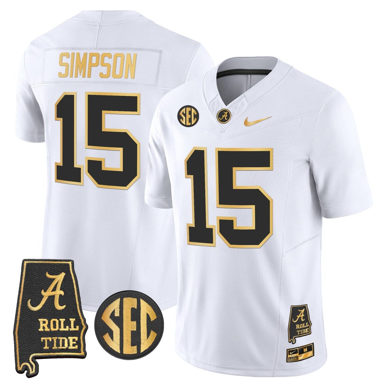 Ty Simpson Jersey #15 Alabama Crimson Tide 2025 Gold Vapor Stitched - Image 4