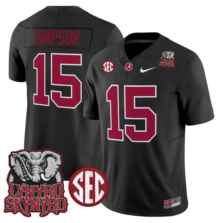 Alternative view of Ty Simpson Jersey #15 Alabama Crimson Tide Lynyrd Skynyrd Patch Stitched
