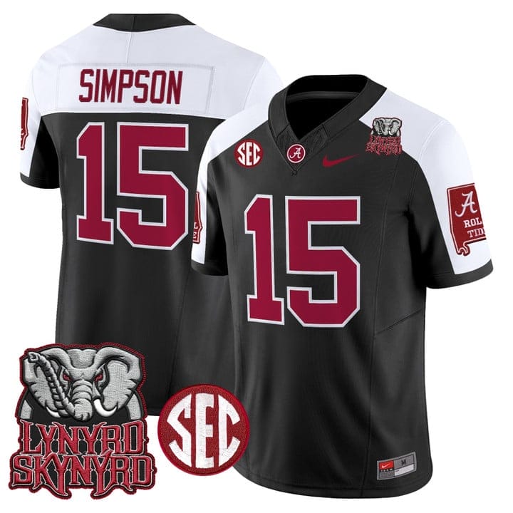 Ty Simpson Jersey #15 Alabama Crimson Tide Lynyrd Skynyrd Patch Stitched