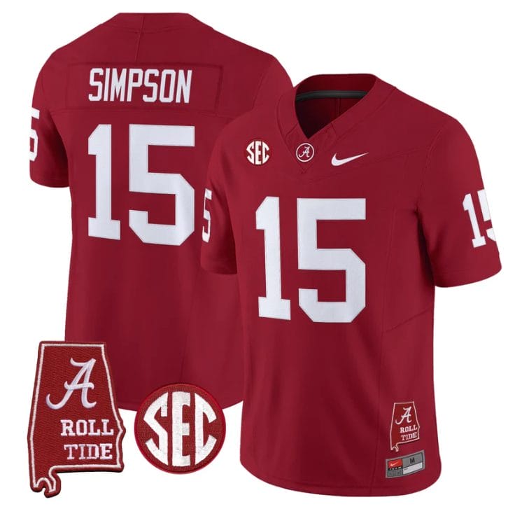 Ty Simpson Jersey #15 Alabama Crimson Tide Throwback Map Stitched - Image 4