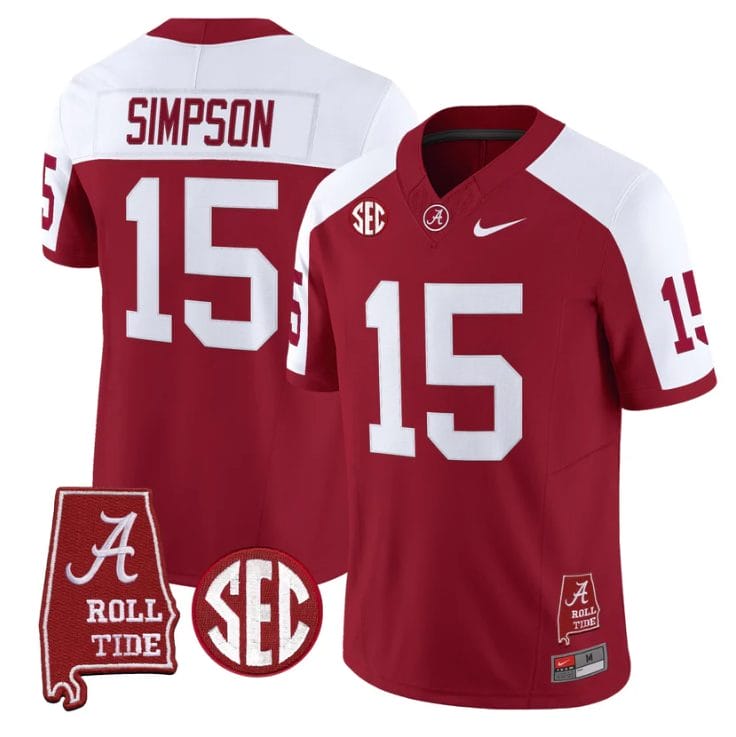 Ty Simpson Jersey #15 Alabama Crimson Tide Throwback Map Stitched - Image 3
