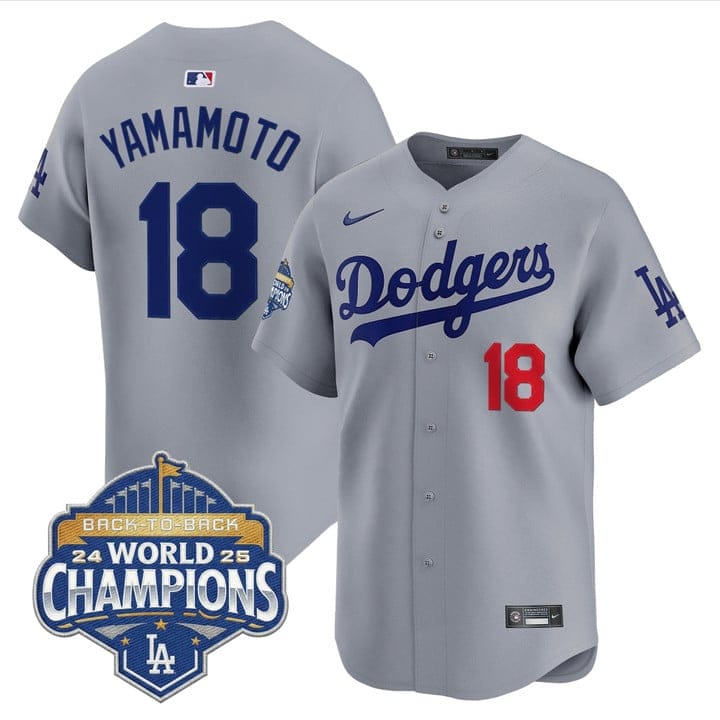 Alternative view of Yamamoto Jersey #18 Dodgers 2025 Back-To-Back Champions Stitched
