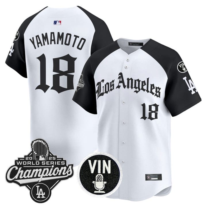 Yamamoto Jersey #18 Dodgers 2025 World Series Champions LA Gothic