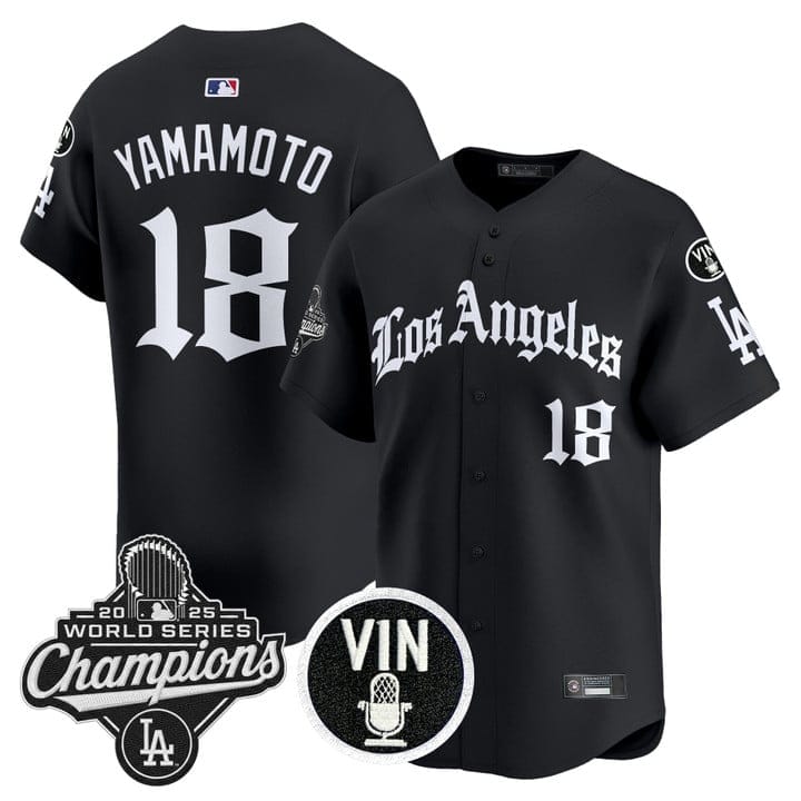 Yamamoto Jersey #18 Dodgers 2025 World Series Champions LA Gothic - Image 3