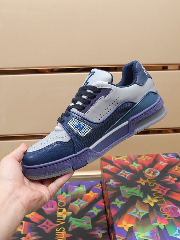 Luxury Virgil Trainer Sneakers Shoes #54 Signature Blue Light Grey Monogram - Image 7