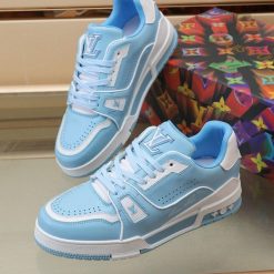 Luxury Virgil Trainer Sneakers Shoes #54 Signature White Blue Monogram