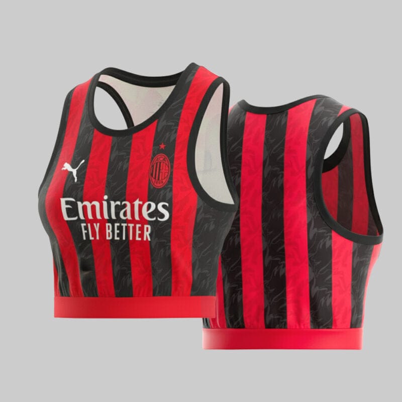 AC Milan 2025-26 Crop Jersey Rossoneri Stylish Fanwear Women’s Sportwear – Red Black