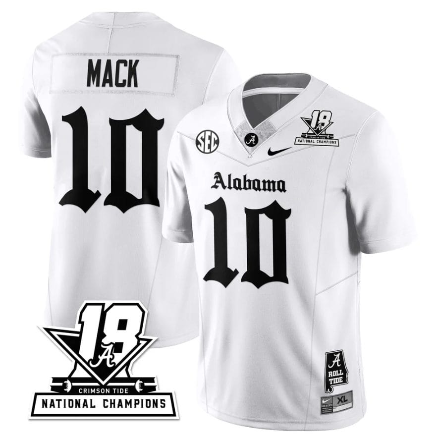 Austin Mack Jersey #10 Alabama Crimson 18x-Time National Champions Gothic - Image 3