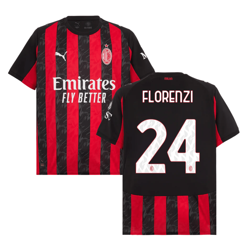 Alessandro Florenzi 24 AC Milan 2025-26 Home Match Jersey – Black Red