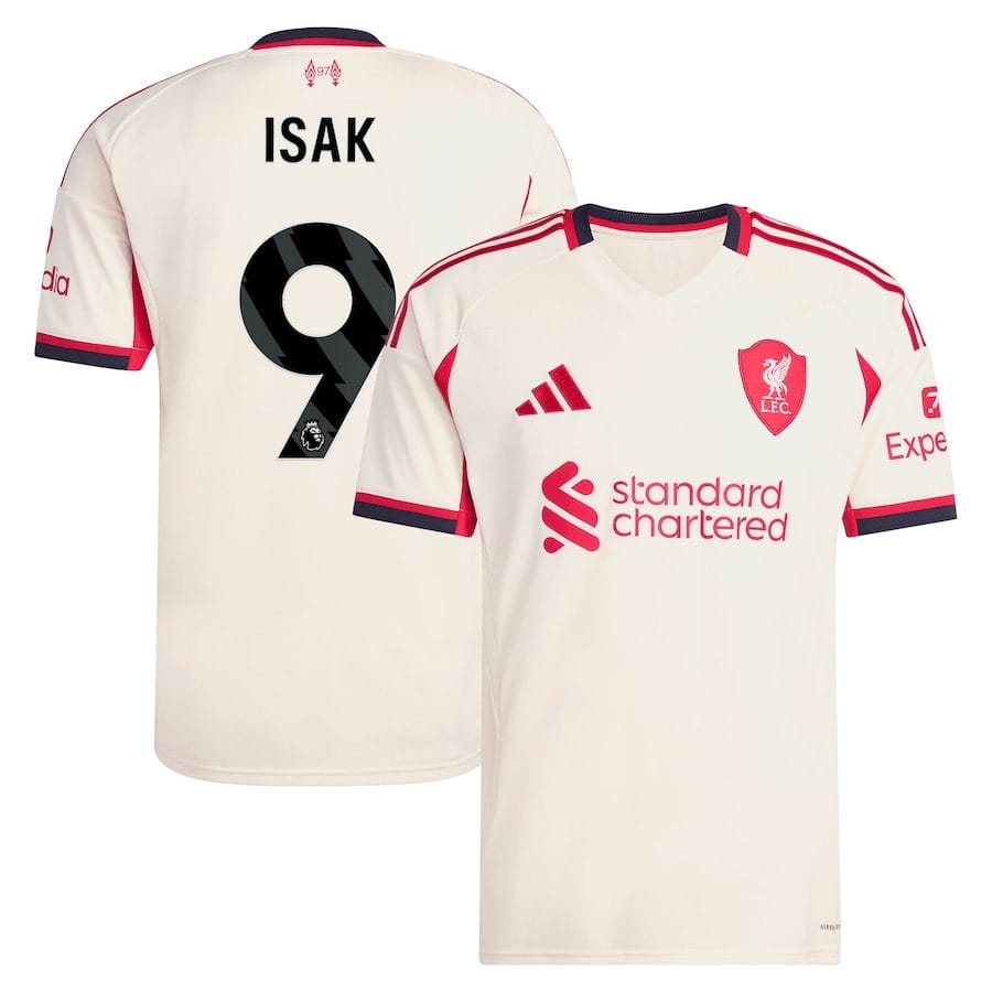 Alexander Isak 9 Liverpool 2025-26 Away Match Jersey – Cream