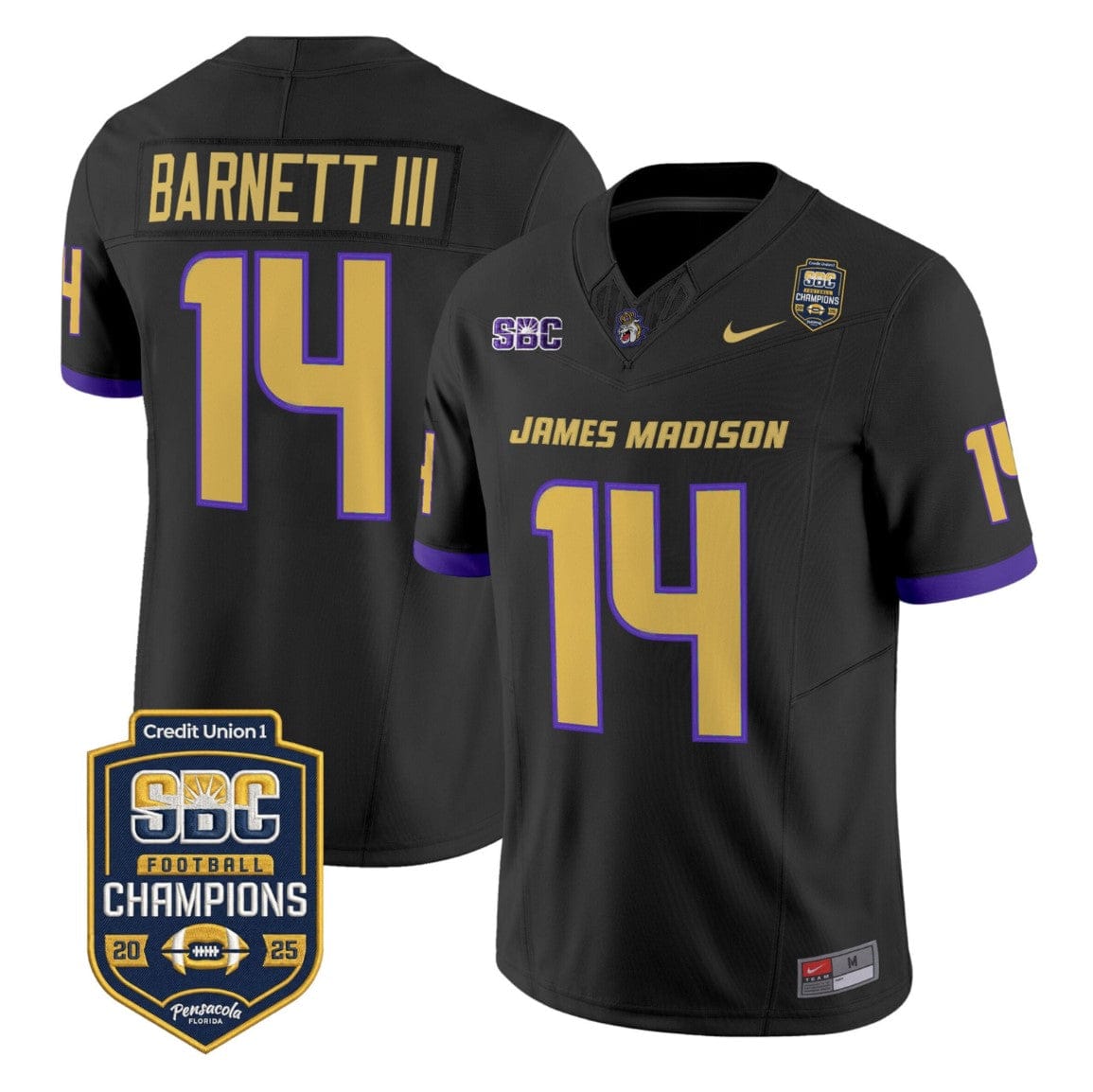 Alternative view of Alonza Barnett III Jersey #14 James Madison Dukes 2025 SBC Champions